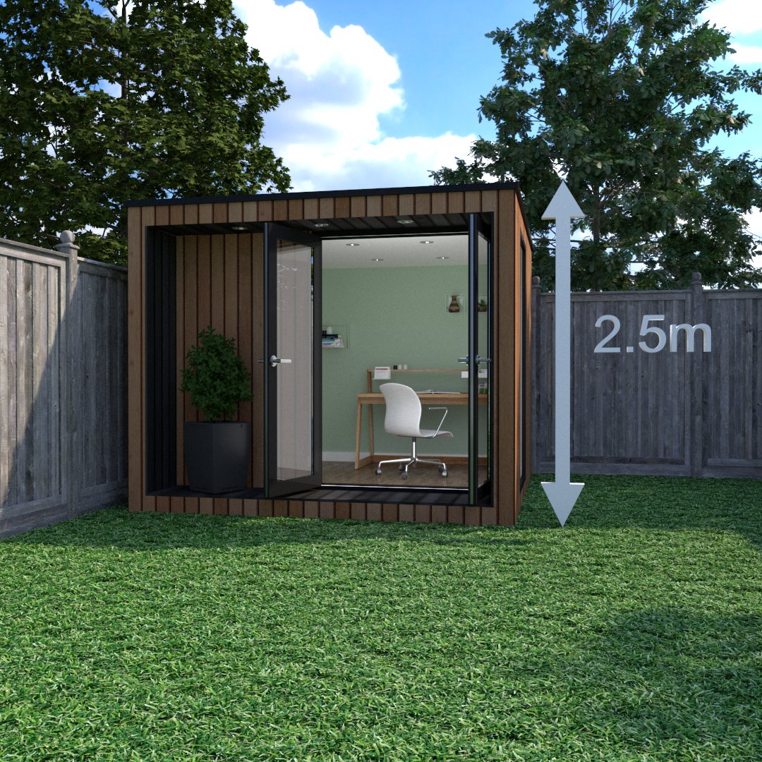 If positioned within 2m of the boundaries a garden office must be no taller than 2.5m