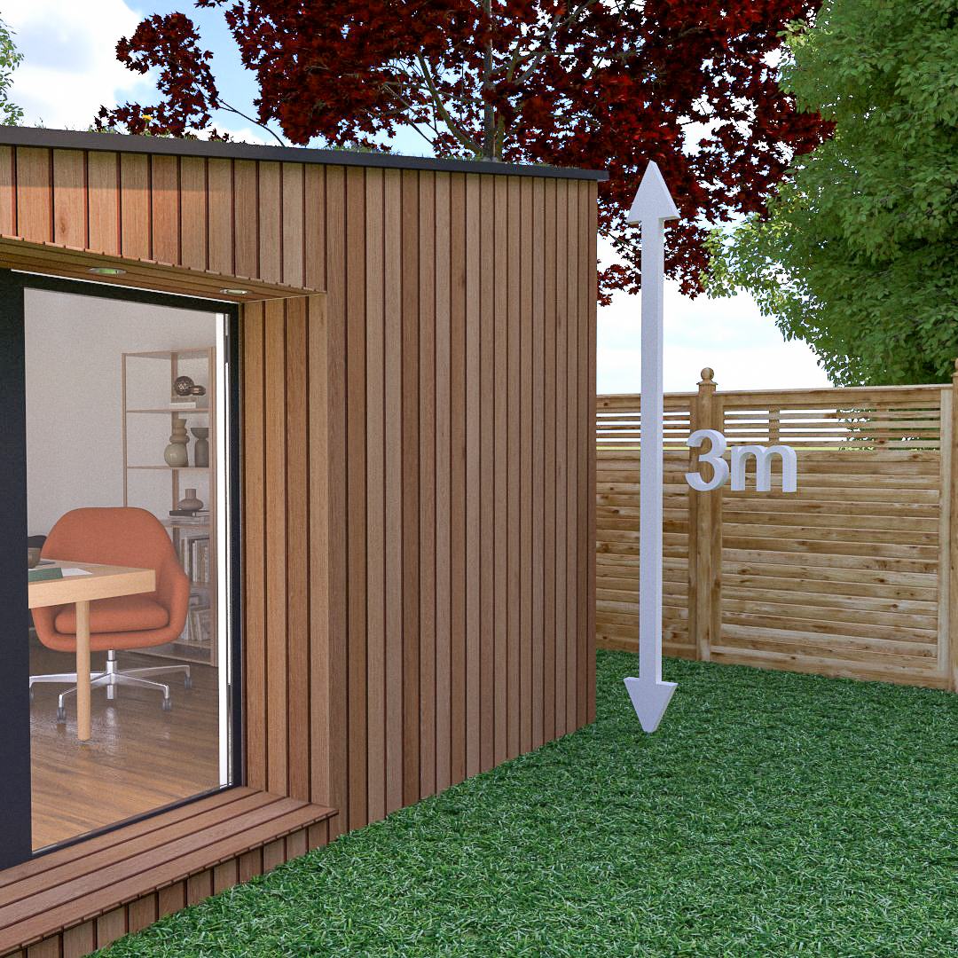 A mono pitched roof garden office should be no taller than 3m at the ridge